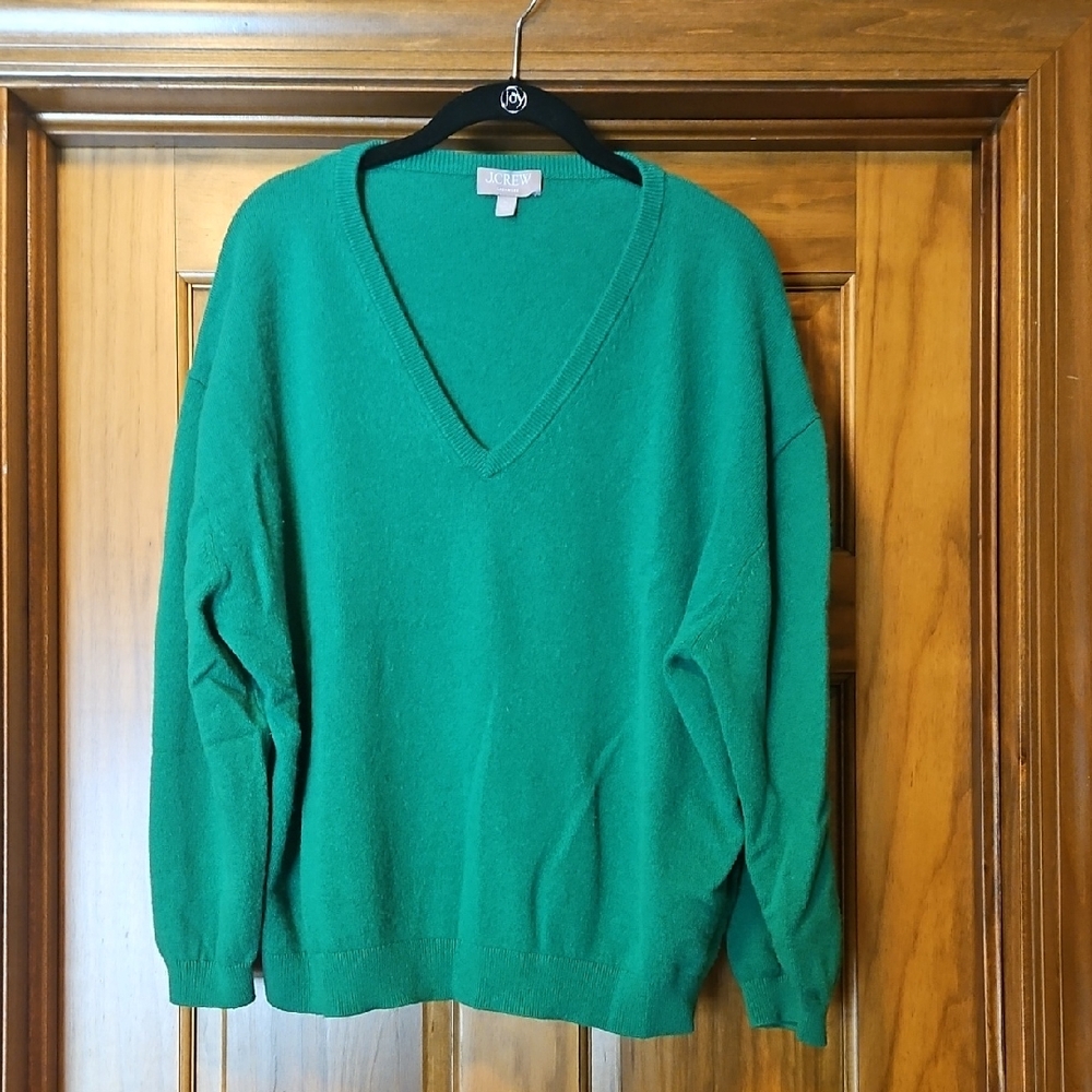 J. Crew Kelly Green V-Neck 100% Cashmere Sweater XL